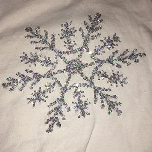 White sweatshirt with glitter snowflake